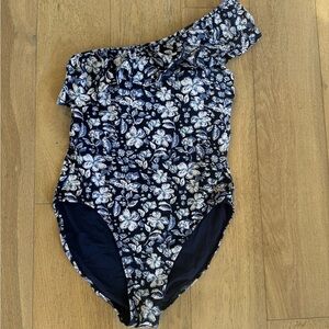 Vineyard Vines Hibiscus Floral Ruffle One-Shoulder One-Piece Small